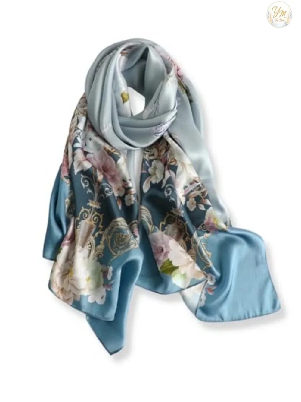 100% Mulberry Silk Scarf for Women, Long Wrap 68x21, Floral Print